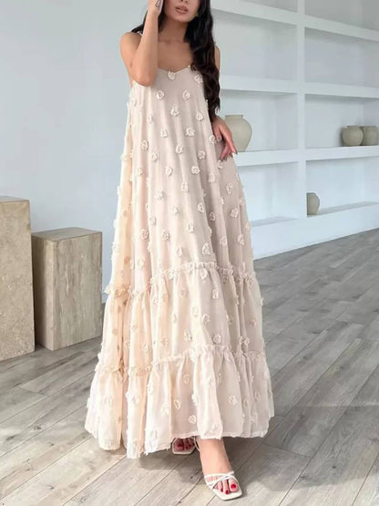 Flower Decor Pretty A-Line Layered Loose Maxi Dress